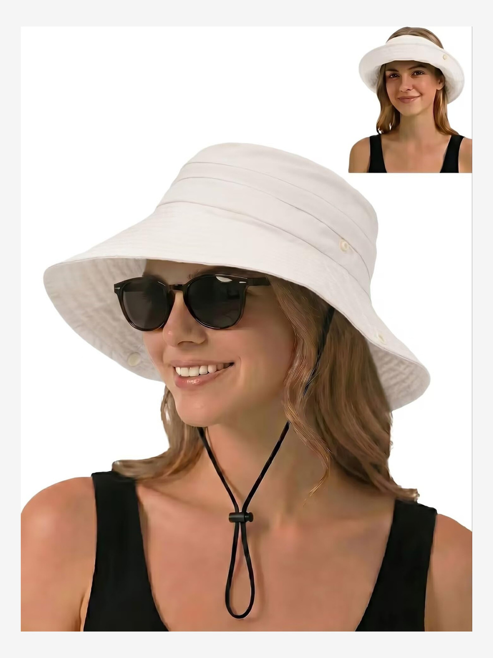 Sun Bucket Hats for Women UV Protection, Summer Beach Hat | Light Beige | Size L